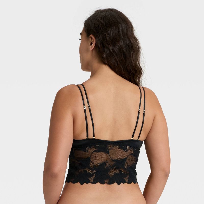 slide 2 of 5, Women's Satin and Lace Removable Pad Longline Bralette - Auden™ Black XL, 1 ct