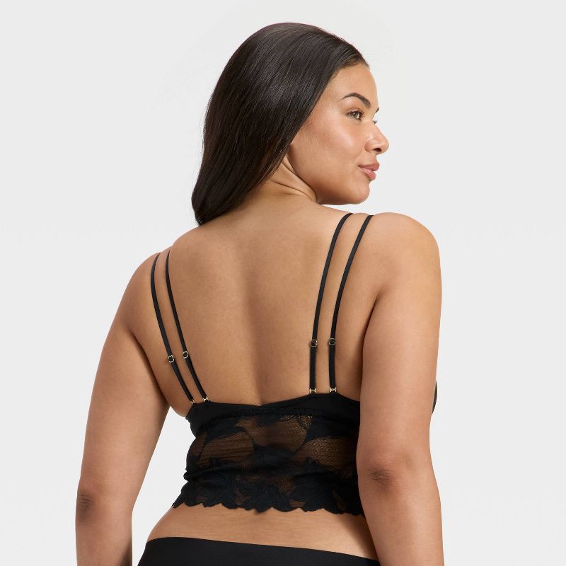 slide 5 of 5, Women's Satin and Lace Removable Pad Longline Bralette - Auden™ Black XL, 1 ct