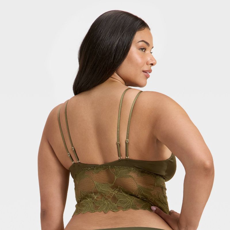 slide 5 of 5, Women's Satin and Lace Removable Pad Longline Bralette - Auden™ Moss Green M, 1 ct