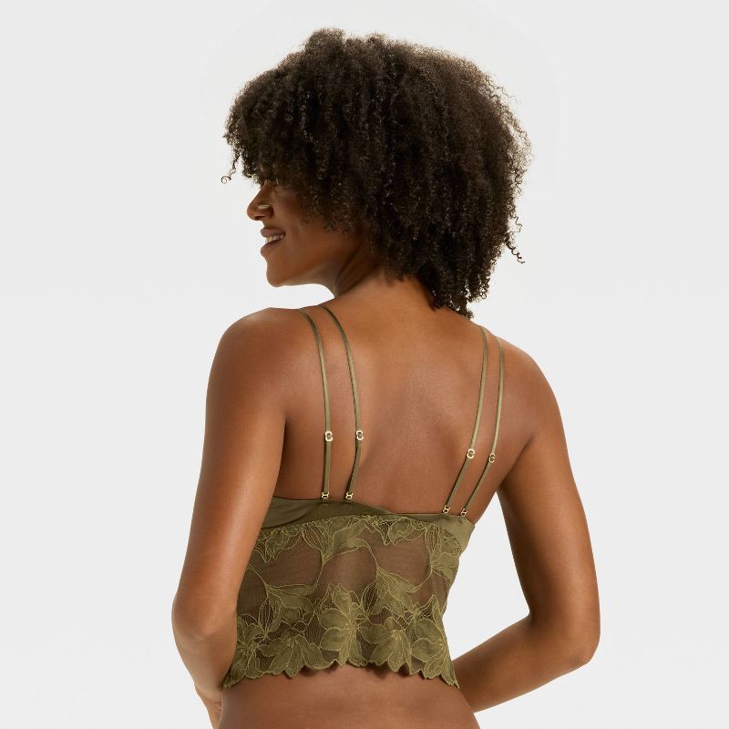 slide 2 of 5, Women's Satin and Lace Removable Pad Longline Bralette - Auden™ Moss Green XL, 1 ct
