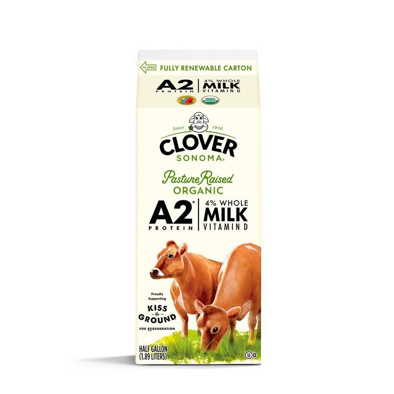 slide 1 of 1, Clover Sonoma Fresh Organic Pastured Raised A2 Whole Milk - 0.5gal, 1/2 gal