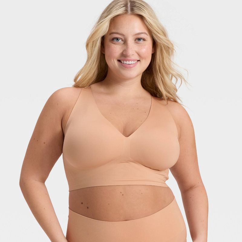 slide 3 of 4, Women's Luxury Collection Removeable Pad Longline Plunge Bralette - Auden™ Pearl Tan XXL, 1 ct