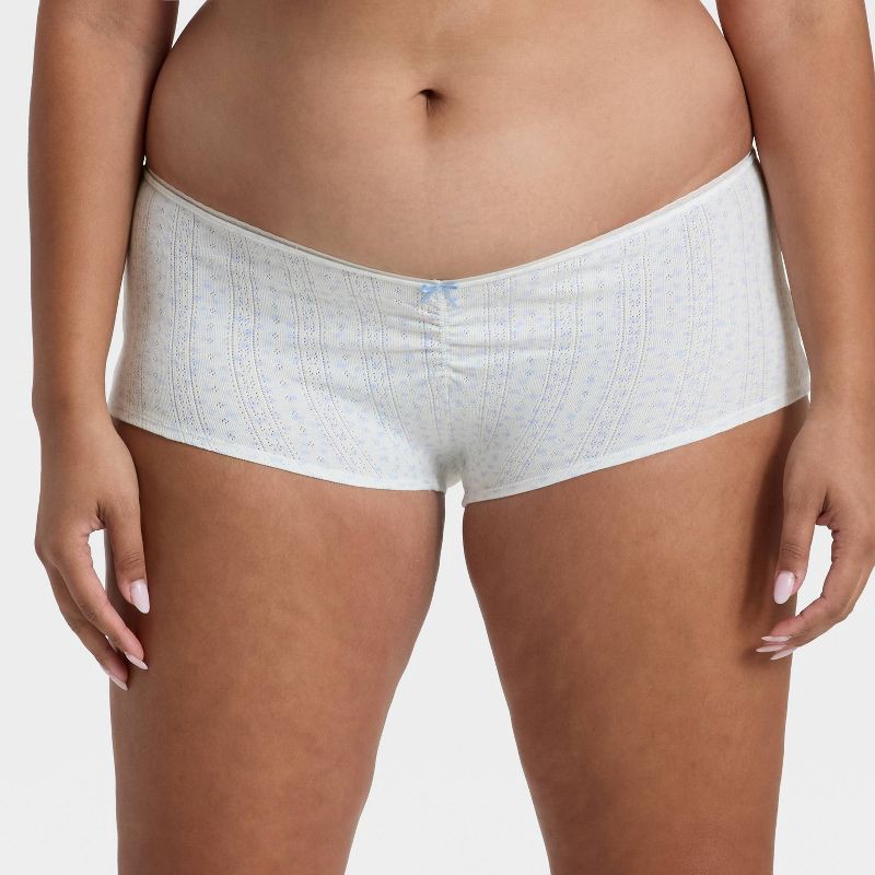 slide 4 of 5, Women's Pointelle Ruched Front Boy Shorts - Wild Fable™ Off-White S, 1 ct