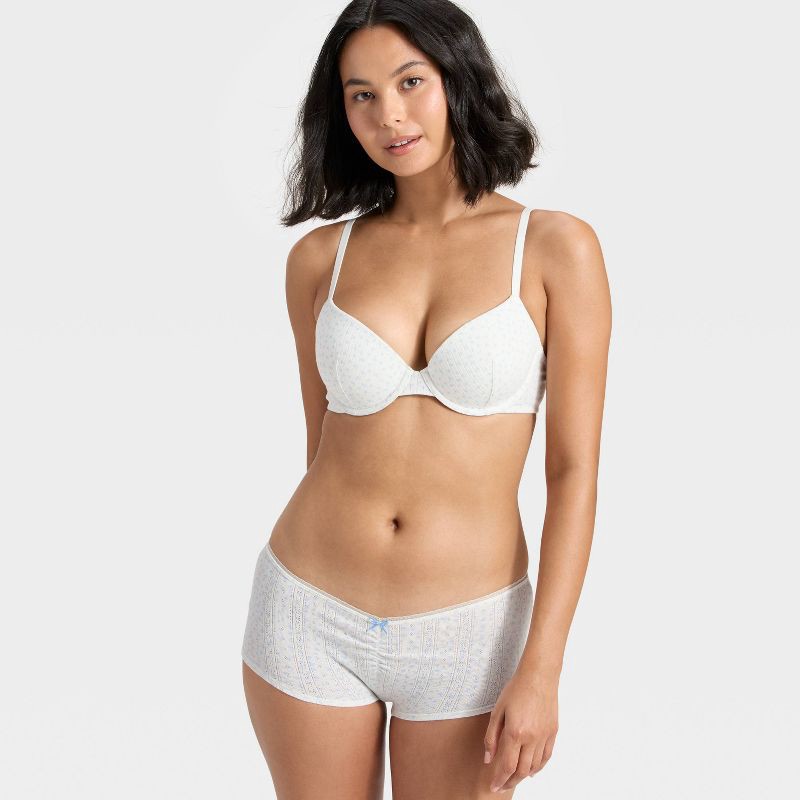 slide 3 of 5, Women's Pointelle Ruched Front Boy Shorts - Wild Fable™ Off-White XL, 1 ct