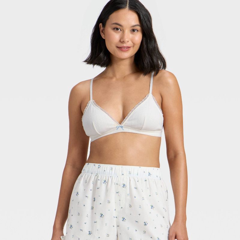 slide 3 of 5, Women's Pointelle Triangle Bralette - Wild Fable™ White M, 1 ct