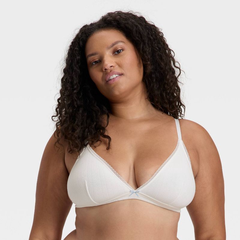 slide 4 of 5, Women's Pointelle Triangle Bralette - Wild Fable™ White M, 1 ct