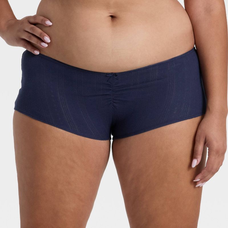 slide 4 of 5, Women's Pointelle Ruched Front Boy Shorts - Wild Fable™ Blue XXS, 1 ct