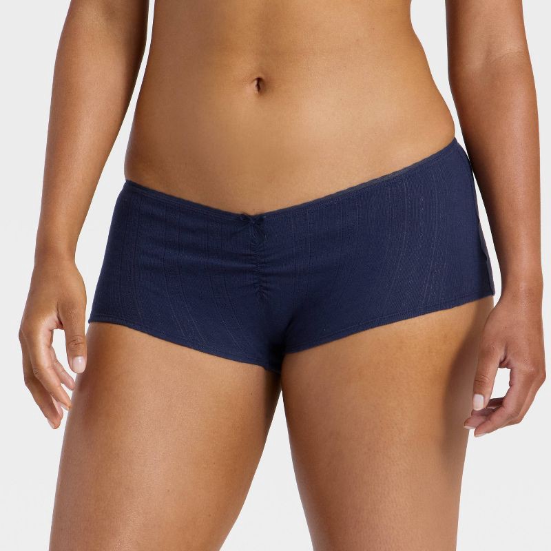 slide 1 of 5, Women's Pointelle Ruched Front Boy Shorts - Wild Fable™ Blue XXS, 1 ct