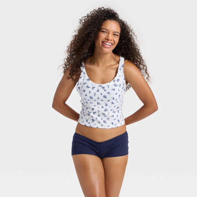 slide 3 of 5, Women's Pointelle Ruched Front Boy Shorts - Wild Fable™ Blue XS, 1 ct