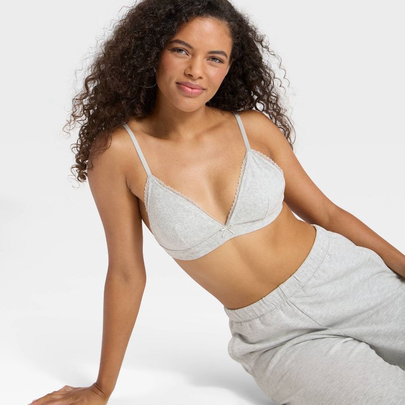 slide 3 of 5, Women's Pointelle Triangle Bralette - Wild Fable™ Heathered Gray L, 1 ct