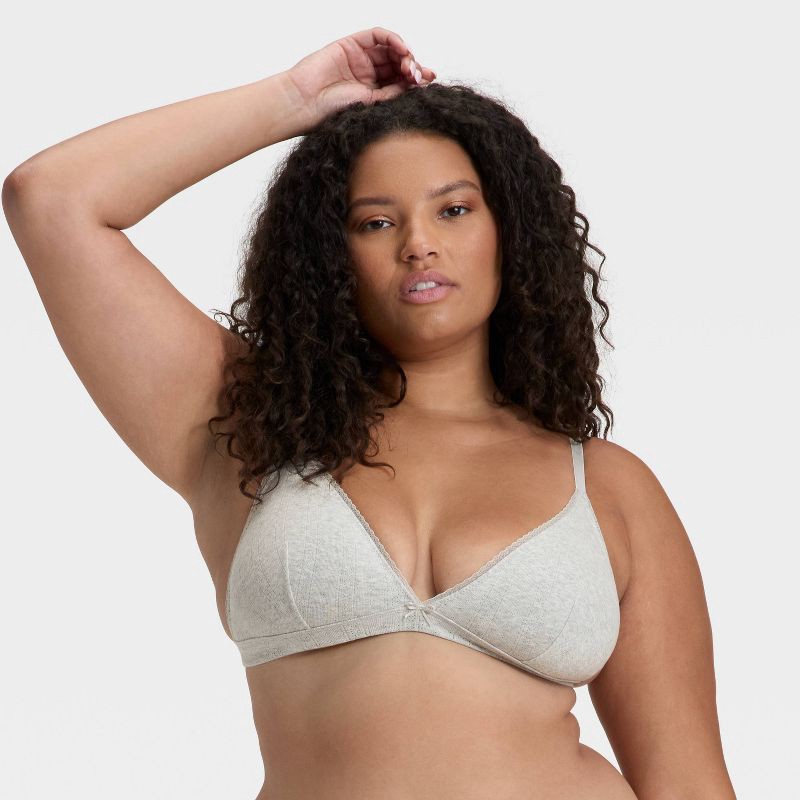 slide 4 of 5, Women's Pointelle Triangle Bralette - Wild Fable™ Heathered Gray L, 1 ct