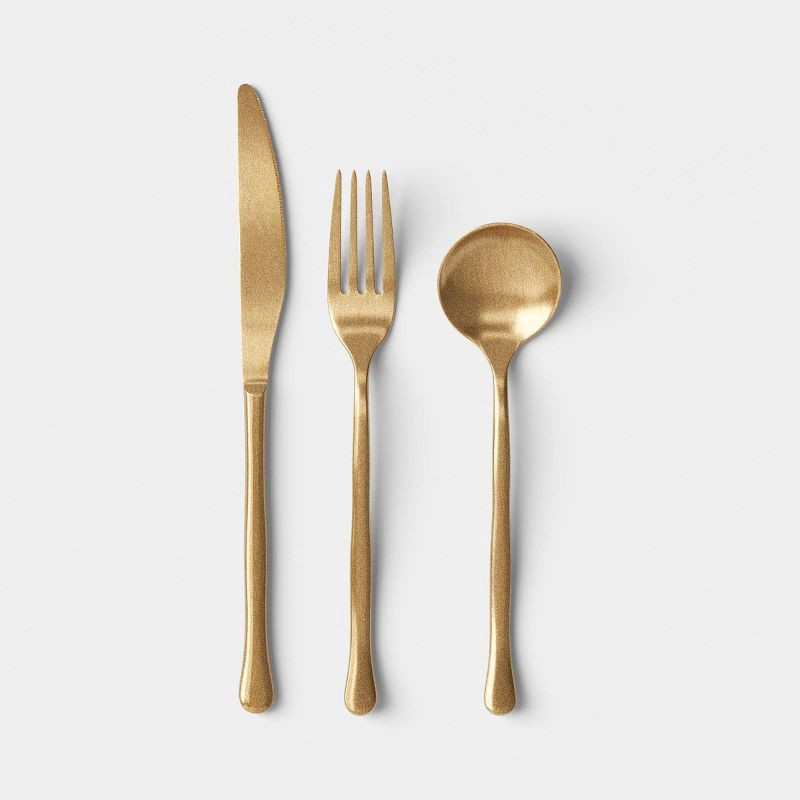 slide 1 of 4, 3pc Organic Tumbled Flatware Set Gold - Threshold™, 3 ct