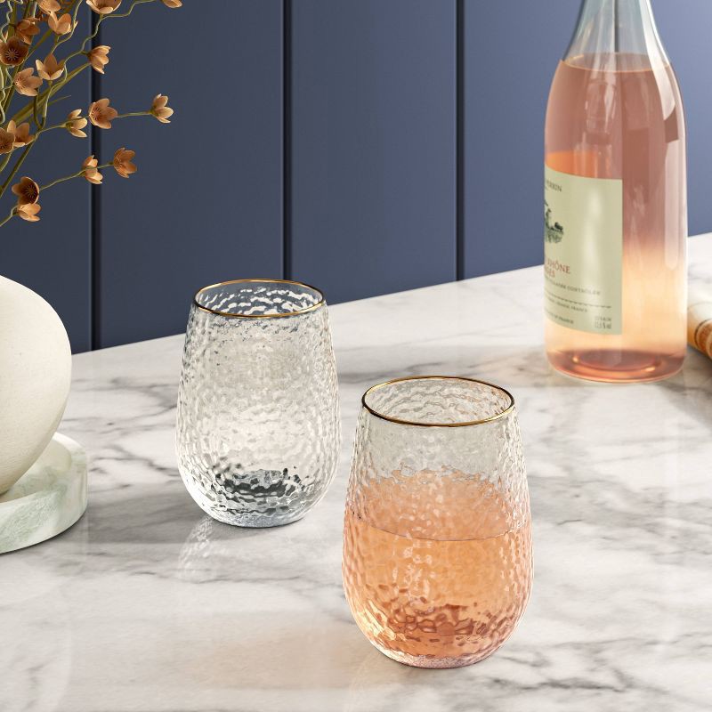 slide 2 of 3, 15.88oz Stemless Wine with Hammered and Gold Rim - Threshold™, 15.88 oz