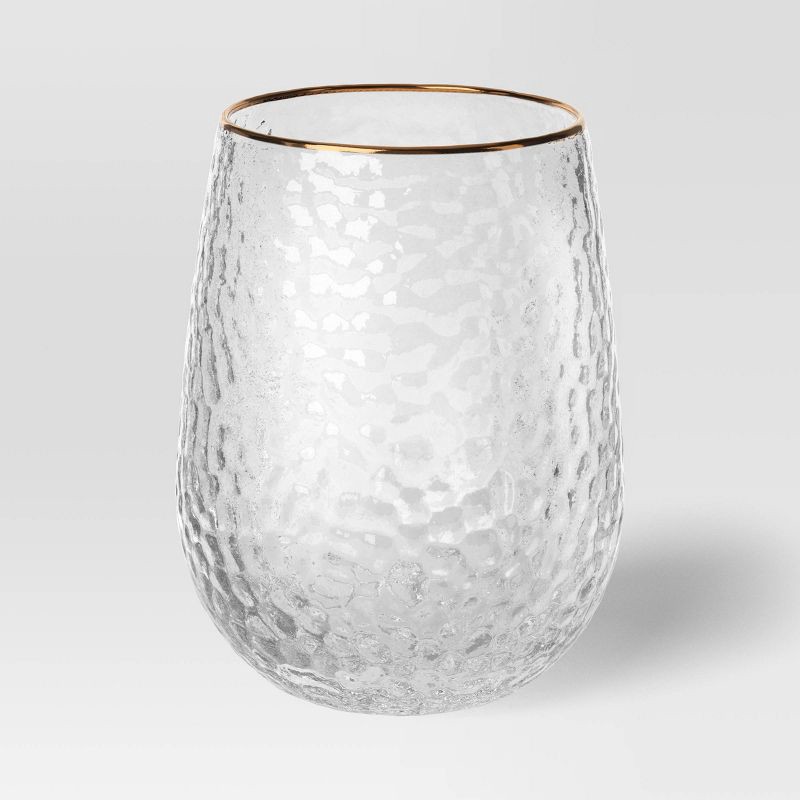 slide 1 of 3, 15.88oz Stemless Wine with Hammered and Gold Rim - Threshold™, 15.88 oz