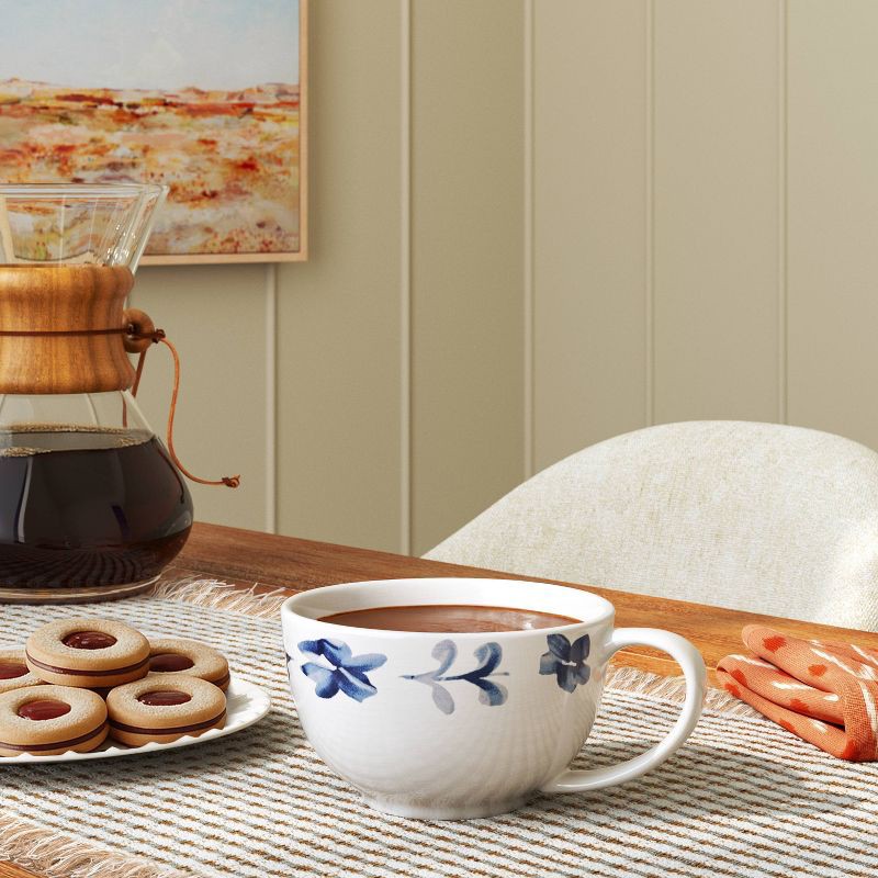 slide 2 of 3, 16.8 fl oz Stoneware Latte Mug Blue Floral - Threshold™, 16.8 fl oz