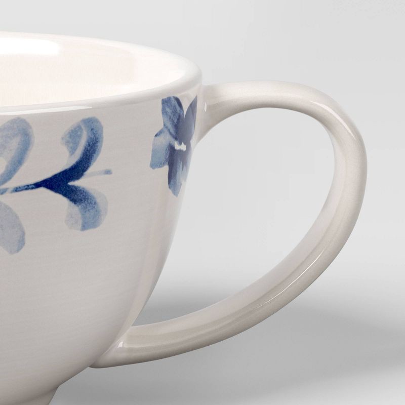 slide 3 of 3, 16.8 fl oz Stoneware Latte Mug Blue Floral - Threshold™, 16.8 fl oz