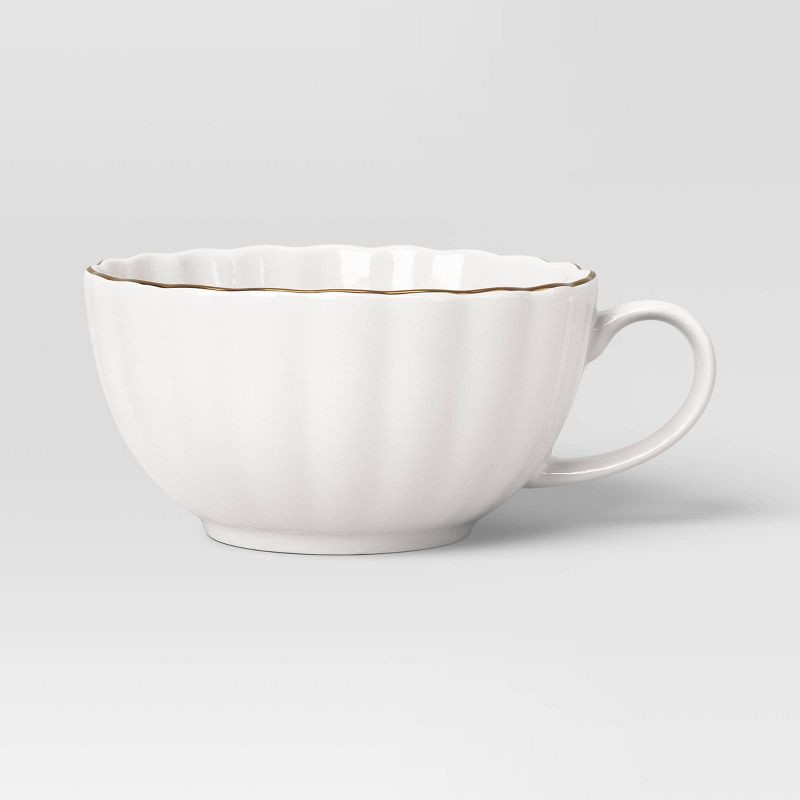 slide 3 of 5, 13.1 fl oz Stoneware Tea Cup with Saucer Gold Rim - Threshold™, 13.1 fl oz