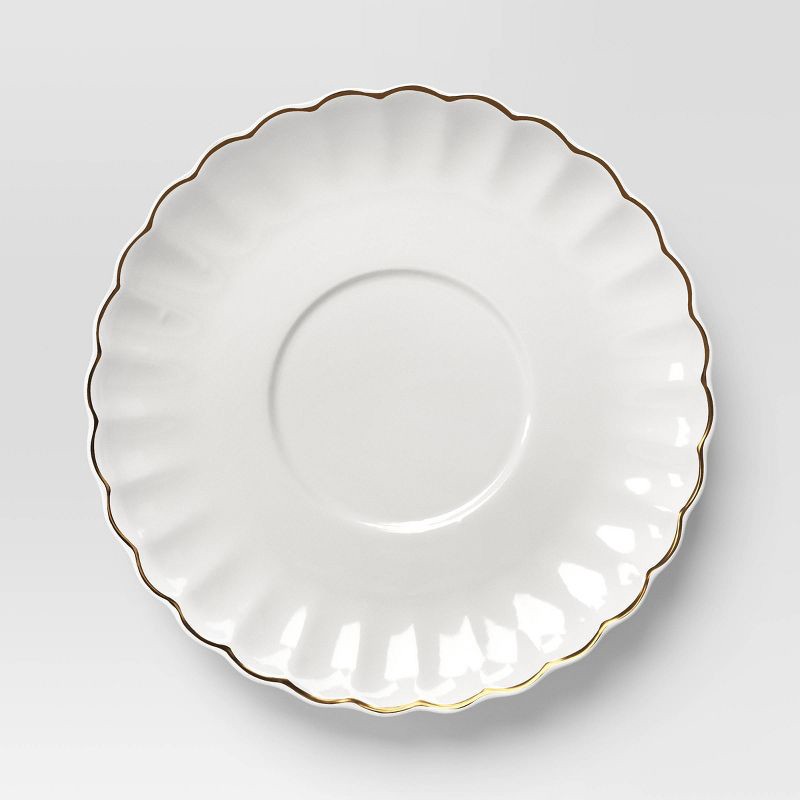 slide 4 of 5, 13.1 fl oz Stoneware Tea Cup with Saucer Gold Rim - Threshold™, 13.1 fl oz