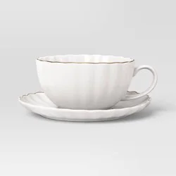 13.1 fl oz Stoneware Tea Cup with Saucer Gold Rim - Threshold™