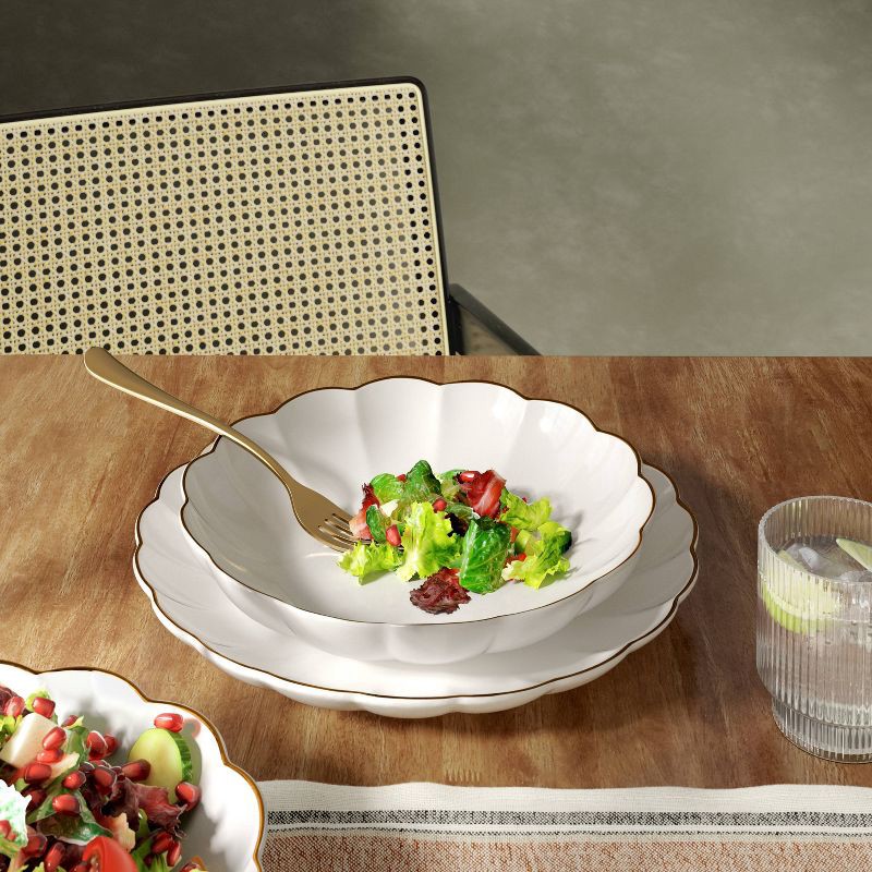 slide 2 of 4, 33 fl oz Stoneware Scalloped Dinner Bowl Gold Rim - Threshold™, 33 fl oz
