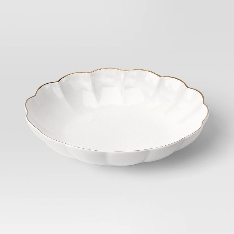 slide 3 of 4, 33 fl oz Stoneware Scalloped Dinner Bowl Gold Rim - Threshold™, 33 fl oz
