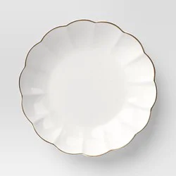 33 fl oz Stoneware Scalloped Dinner Bowl Gold Rim - Threshold™