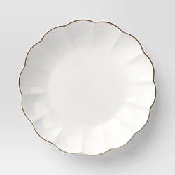 33 fl oz Stoneware Scalloped Dinner Bowl Gold Rim - Threshold™