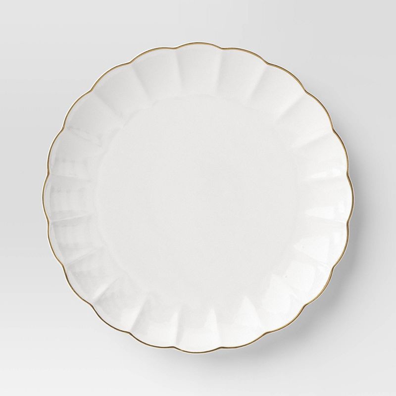 slide 1 of 4, 10.5" Stoneware Scalloped Dinner Plate Gold Rim - Threshold™, 1 ct
