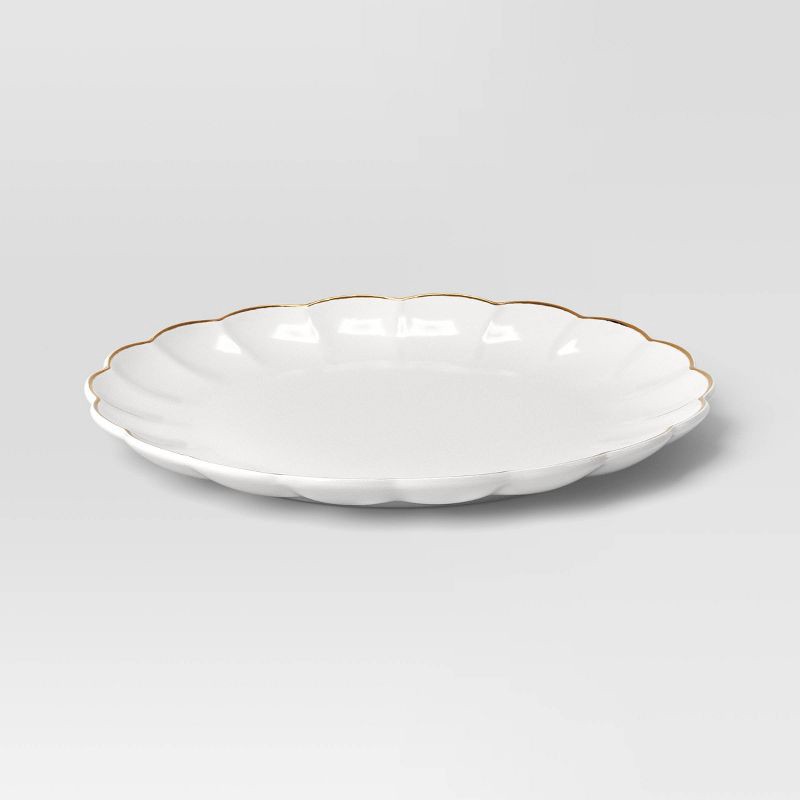 slide 3 of 3, 8.125" Stoneware Scalloped Salad Plate Gold Rim - Threshold™, 1 ct