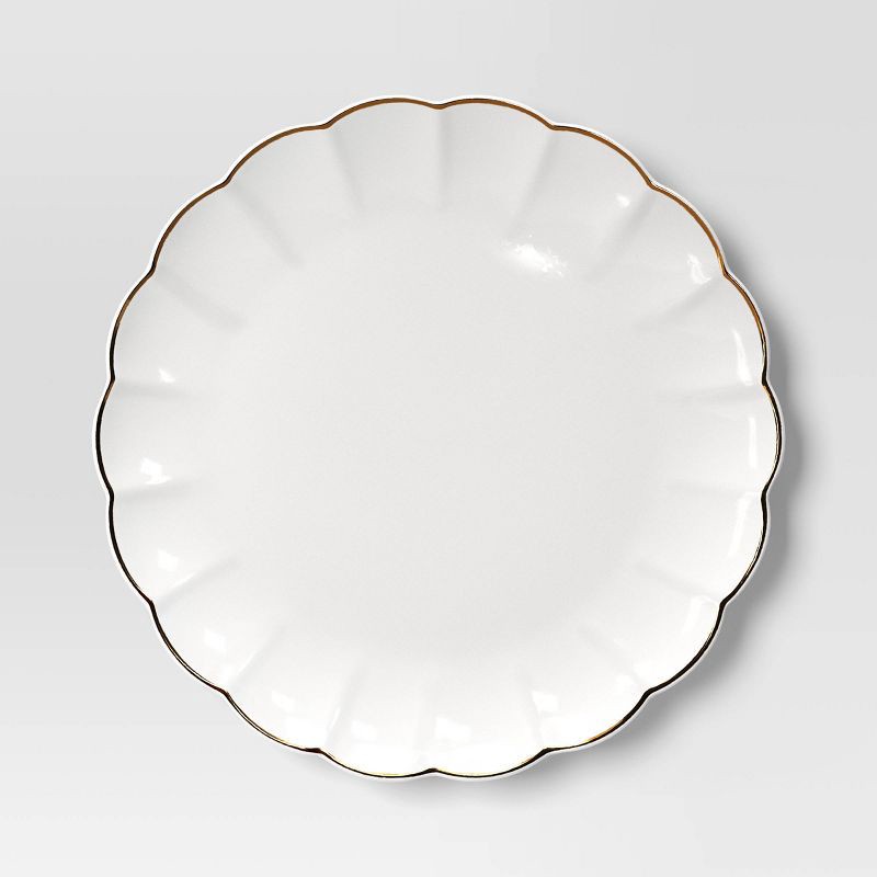slide 1 of 3, 8.125" Stoneware Scalloped Salad Plate Gold Rim - Threshold™, 1 ct
