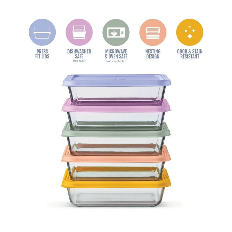 slide 3 of 6, Ello Everyday Glass 4.5c 10pc Meal Prep Food Storage Container Set, 10 ct