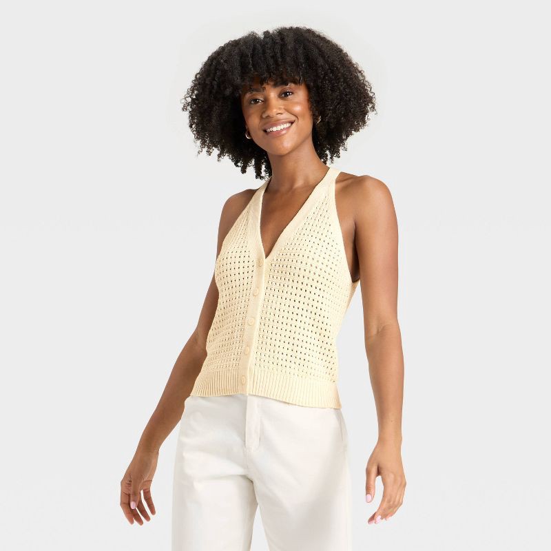 slide 1 of 3, Women's Crochet Vest - A New Day™ Cream XS, 1 ct