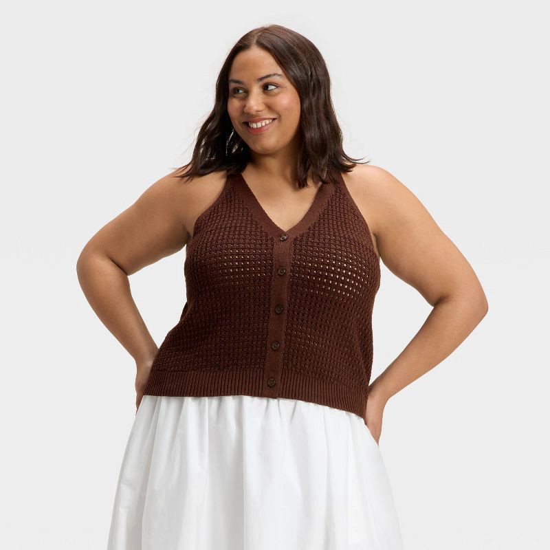 slide 1 of 3, Women's Crochet Vest - A New Day™ Brown XXL, 1 ct