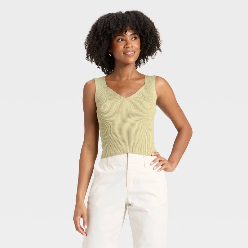 slide 1 of 3, Women's V-Neck Sweater Tank - A New Day™ Light Green S, 1 ct