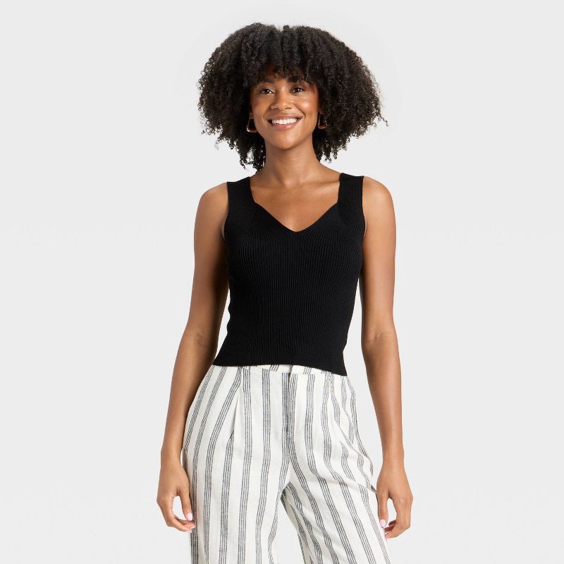 slide 1 of 3, Women's V-Neck Sweater Tank - A New Day™ Black M, 1 ct