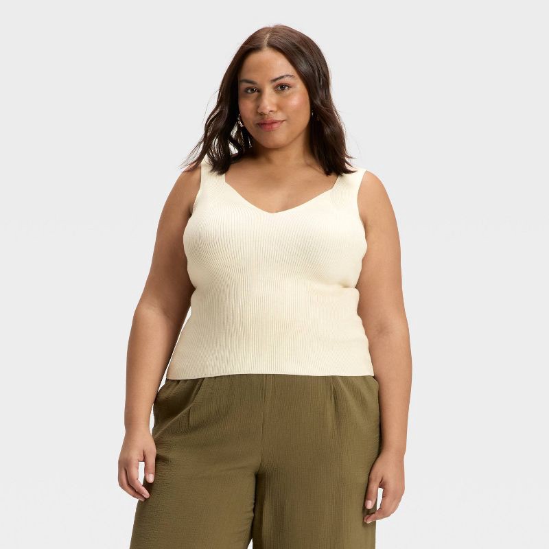 slide 1 of 3, Women's V-Neck Sweater Tank - A New Day™ Cream XXL, 1 ct