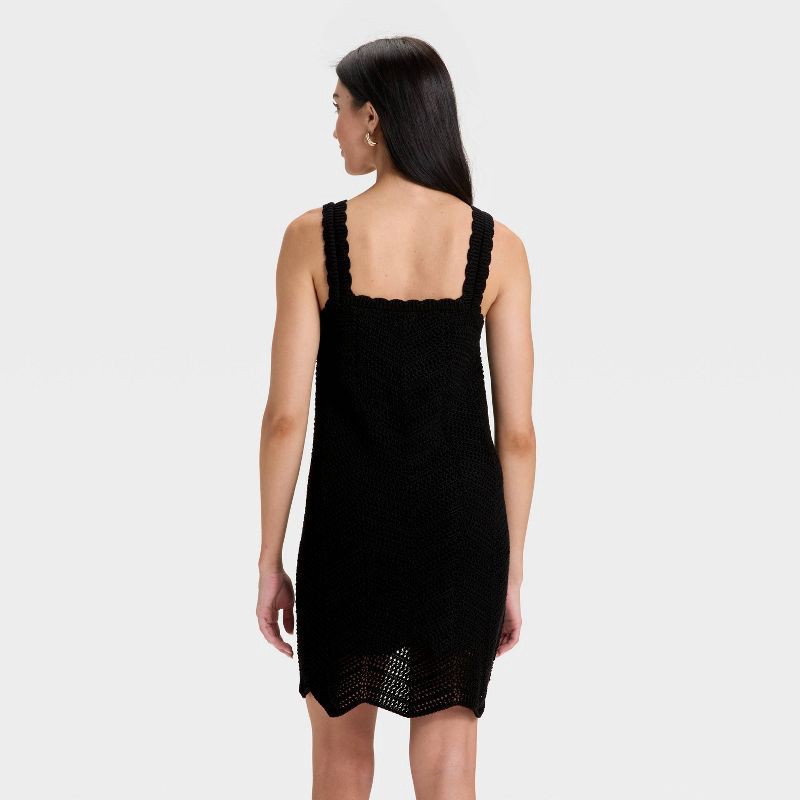 slide 2 of 3, Women's Crochet Mini Shift Dress - A New Day™ Black M, 1 ct