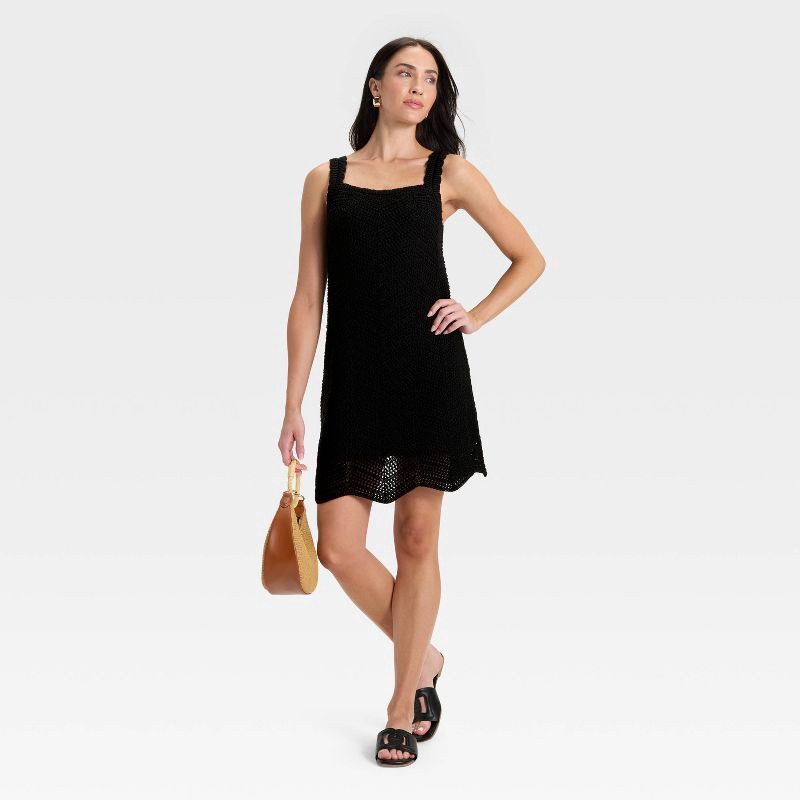 slide 3 of 3, Women's Crochet Mini Shift Dress - A New Day™ Black M, 1 ct