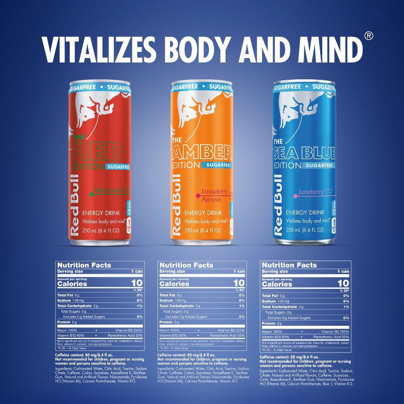 slide 2 of 8, Red Bull Variety Pack Sugar Free Energy Drink - 12pk/8.4 fl oz Cans, 12 ct; 8.4 fl oz