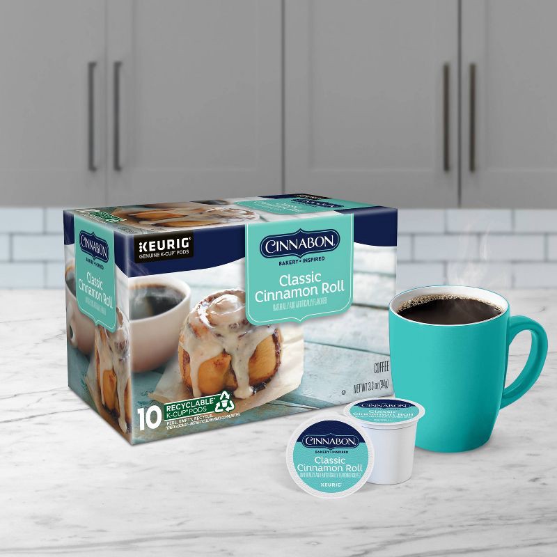 slide 9 of 14, Cinnabon Classic Cinnamon Roll Flavored Keurig K-Cup Medium Roast Coffee Pods -10ct, 10 ct