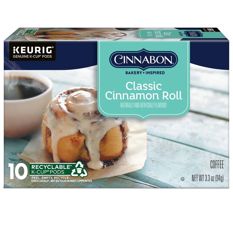 slide 10 of 14, Cinnabon Classic Cinnamon Roll Flavored Keurig K-Cup Medium Roast Coffee Pods -10ct, 10 ct