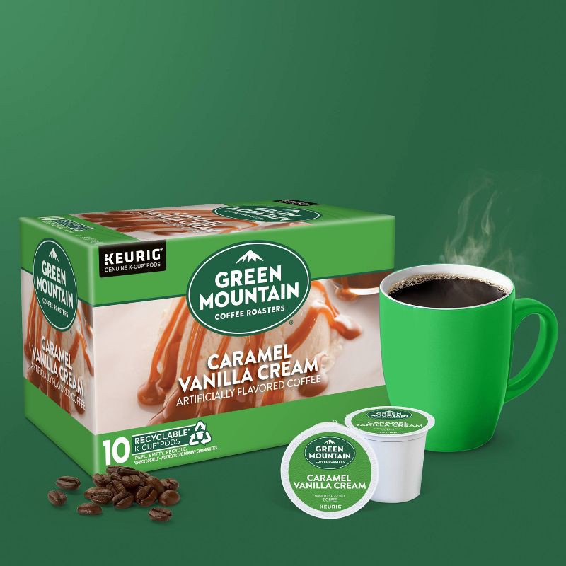 slide 8 of 14, Green Mountain Caramel Vanilla Cream Flavored Keurig K-Cup Light Roast Coffee Pods - 10ct, 10 ct