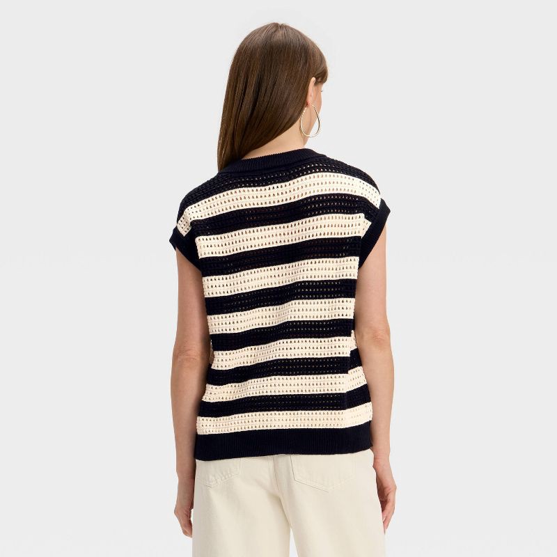 slide 2 of 3, Women's Pointelle Sweater Vest - Universal Thread™ Black Striped M, 1 ct