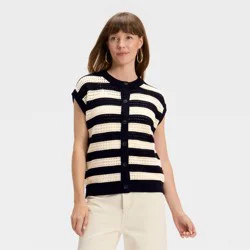 Women's Pointelle Sweater Vest - Universal Thread™ Black Striped XL