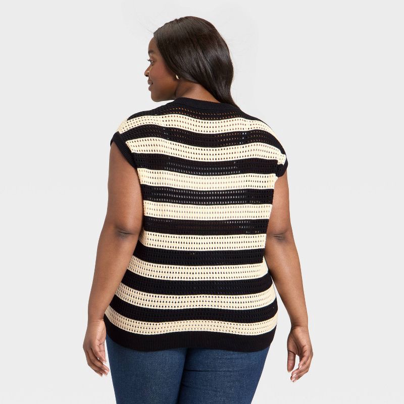 slide 3 of 3, Women's Pointelle Sweater Vest - Universal Thread™ Black Striped XXL, 1 ct