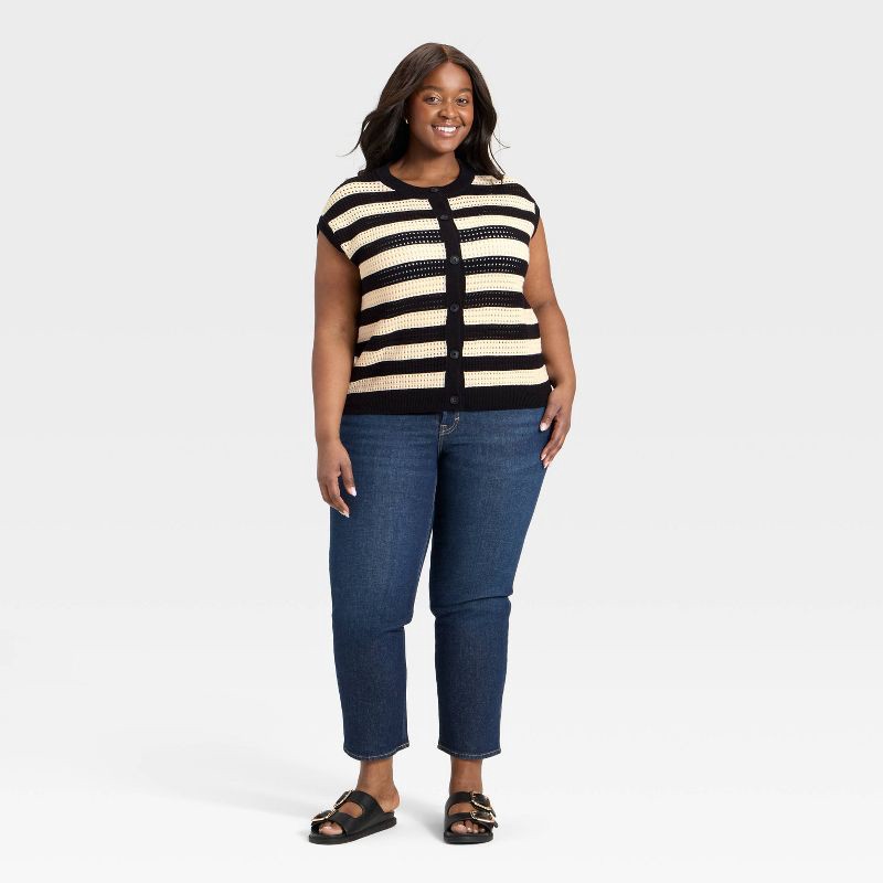 slide 2 of 3, Women's Pointelle Sweater Vest - Universal Thread™ Black Striped XXL, 1 ct