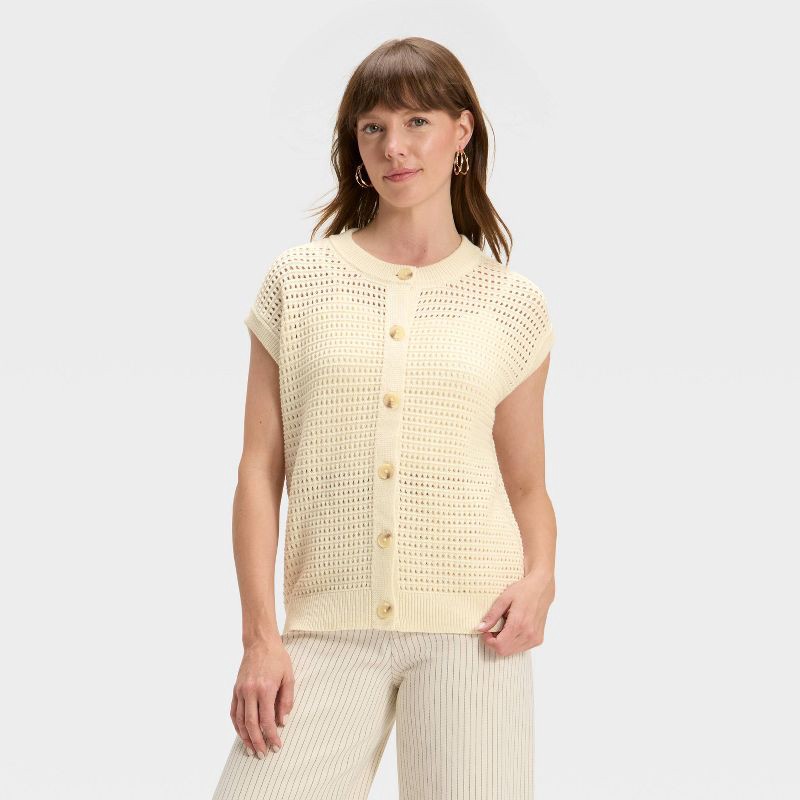 slide 1 of 3, Women's Pointelle Sweater Vest - Universal Thread™ Cream L, 1 ct