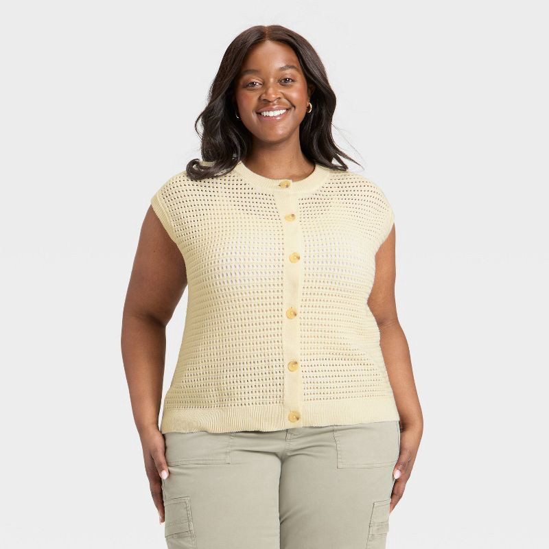 slide 1 of 3, Women's Pointelle Sweater Vest - Universal Thread™ Cream XXL, 1 ct