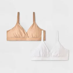 Girls' 2pk Fits All Triangle Bra - art class™ White/Tan L