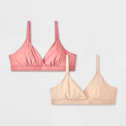 Girls' 2pk Fits All Triangle Bra - art class™ Sand Beige/Rose Red M